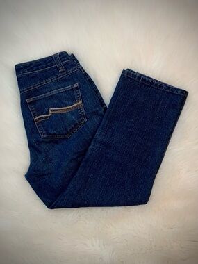 Nine West Dark Blue Cropped Denim Jeans with Tan Stitching